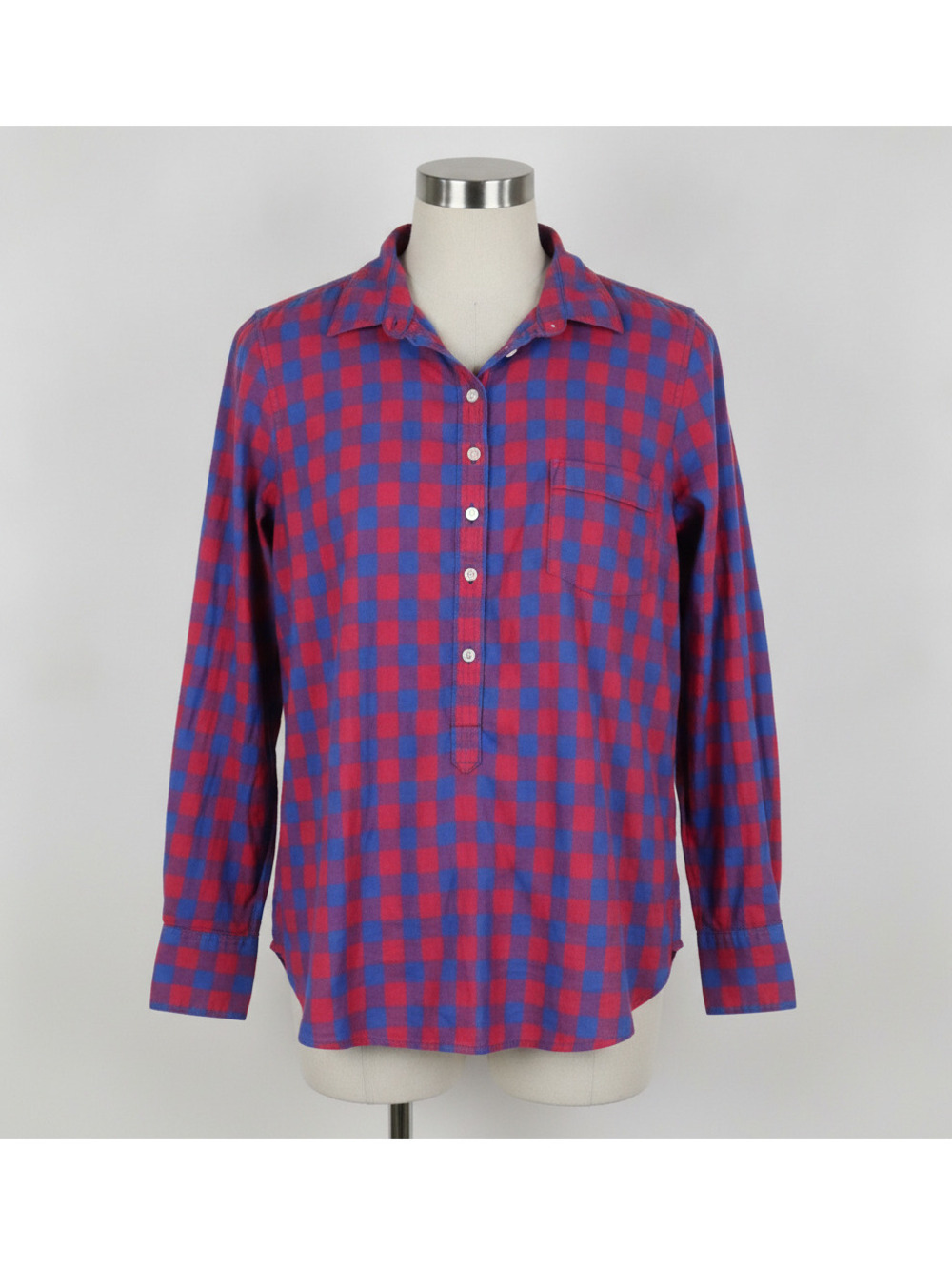 J.Crew Women's Red and Blue Checkered Button-Up Shirt, Size S